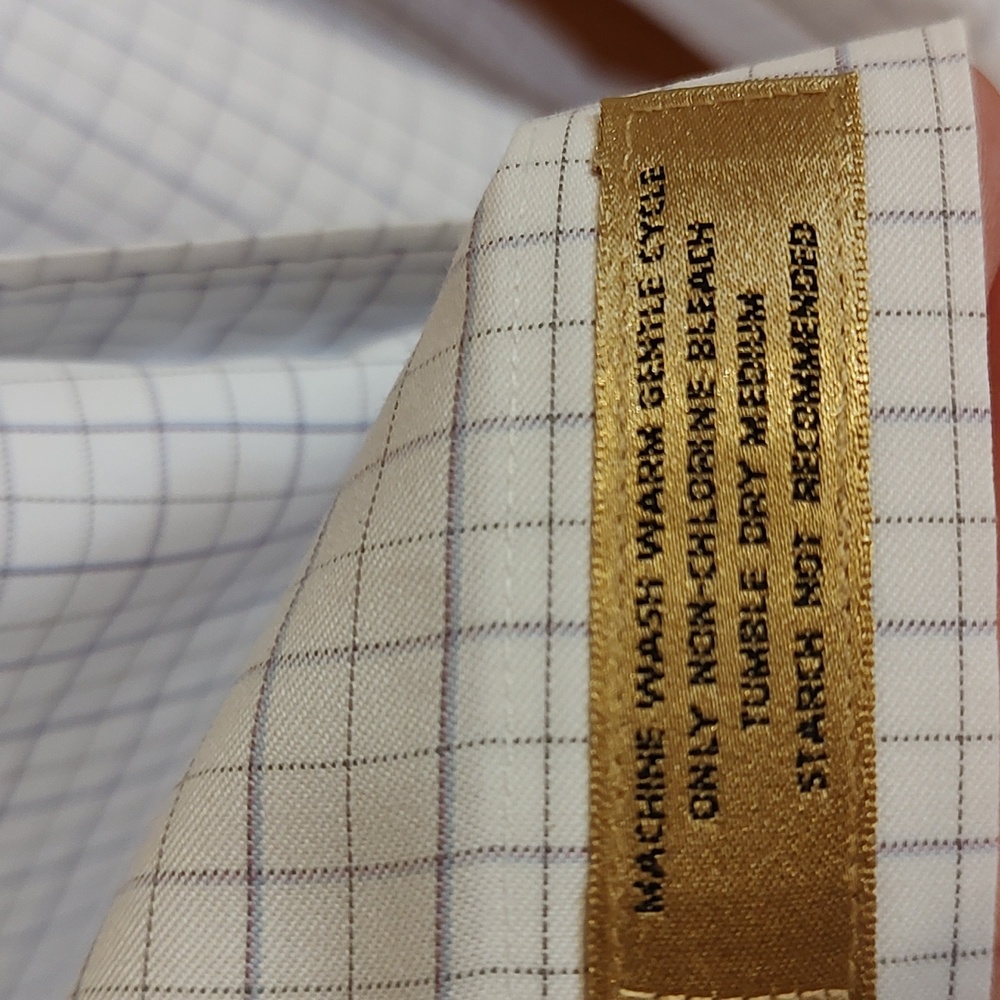 Roundtree & Yorke Gold Label Non-Iron Shirt White Blue Plaid 100% Cotton 15½/33 - Picture 12 of 12